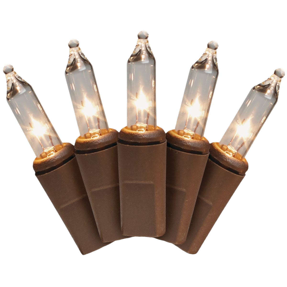 Set of five miniature incandescent bulbs with brown bases for Christmas lights and holiday decorating under $50 collections