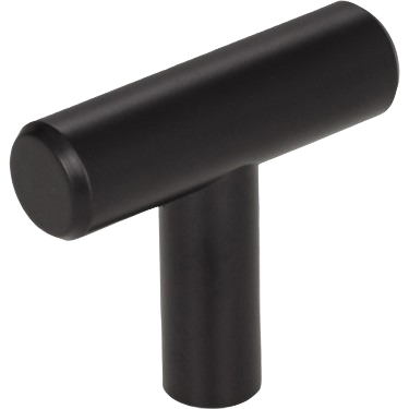Matte black steel cabinet knob with a modern T-bar design for furniture hardware and home improvement projects