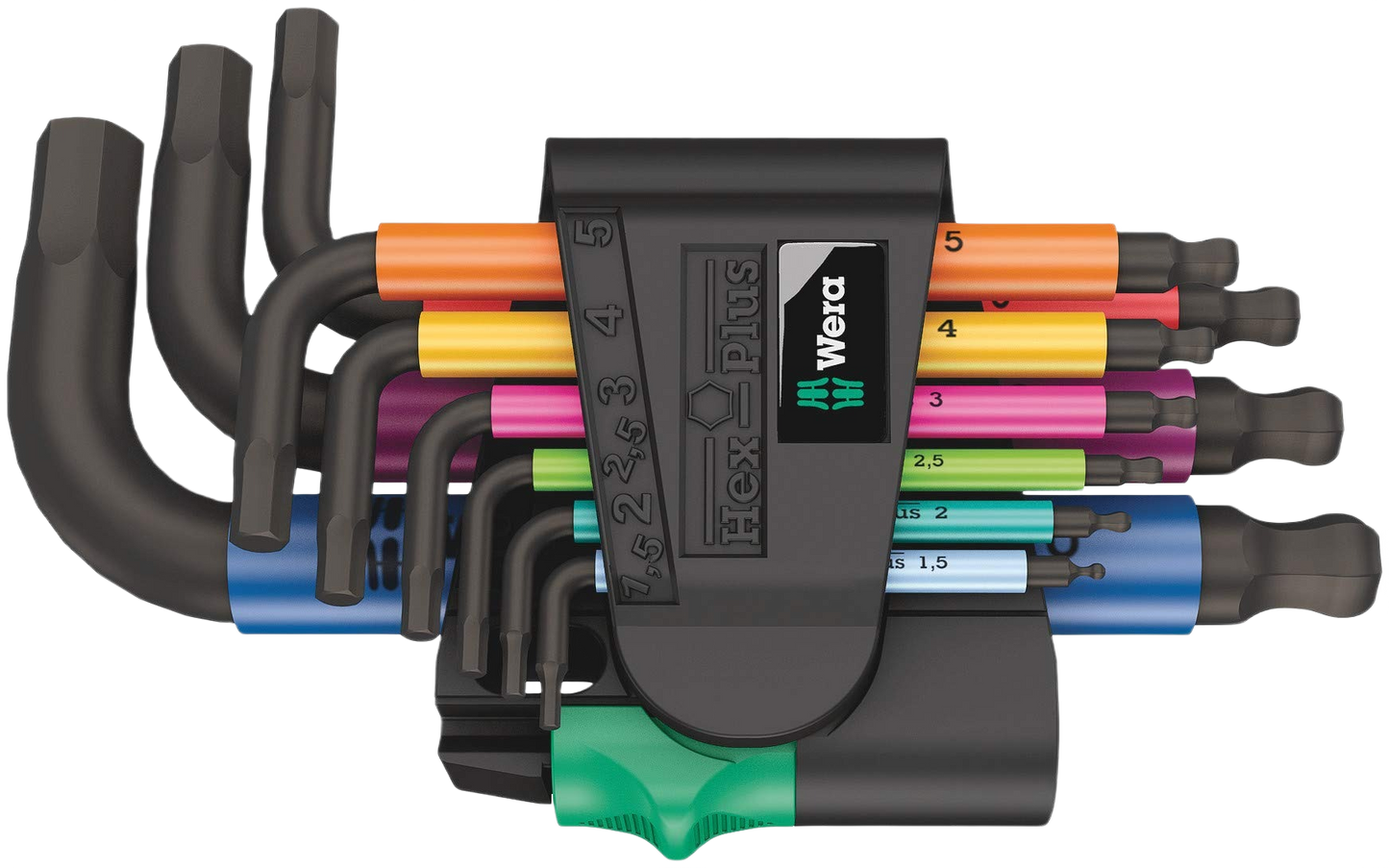 Multicolor metric L-key set with ergonomic handles in compact holder for tool accessories and home improvement use