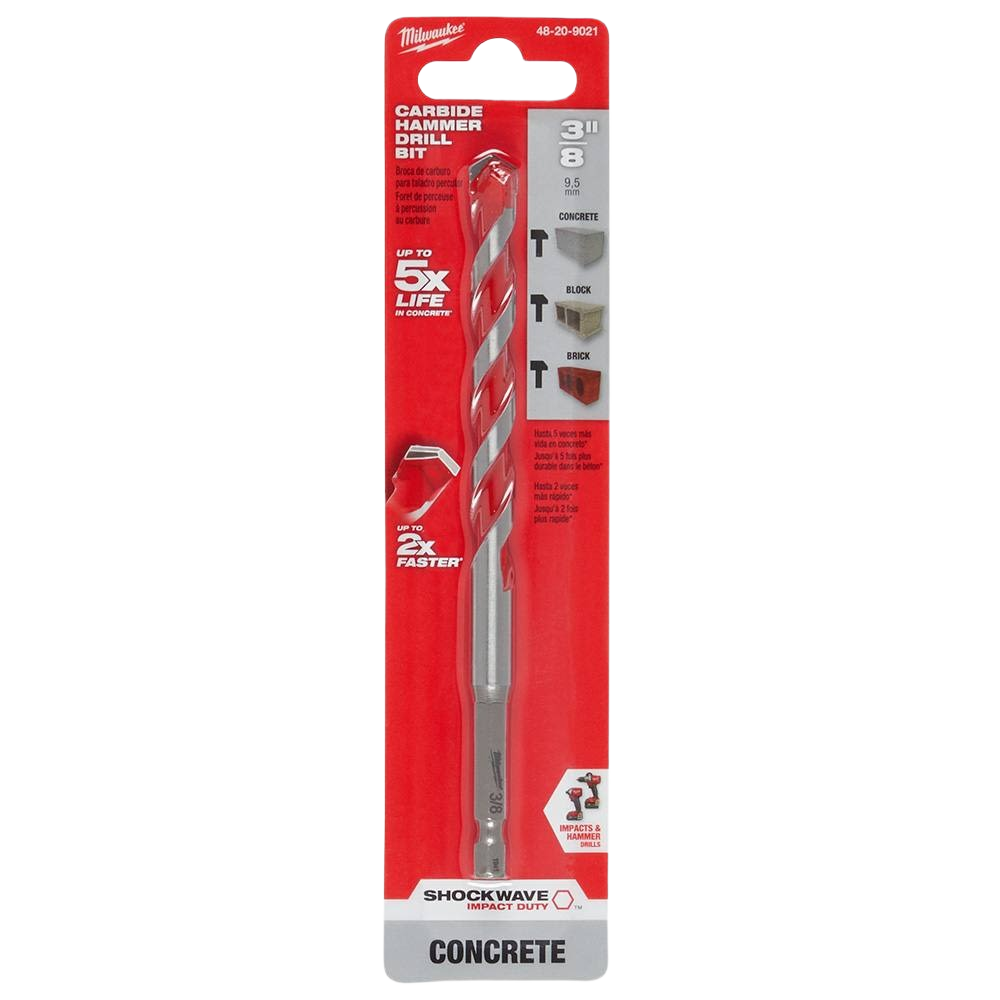 Milwaukee carbide hammer drill bit in red packaging for concrete drilling in tool accessories and drill bits collections