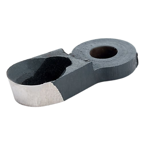 Black and silver metal cutting tip with a rounded hole designed for precision ring cutting in tools and home improvement.
