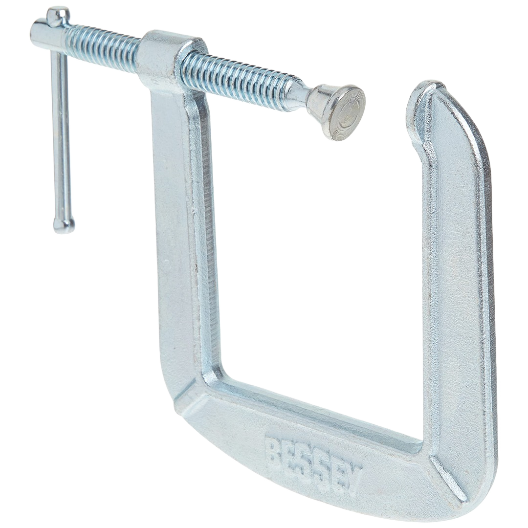 Silver 3-inch C-clamp with threaded screw and swivel pad for secure clamping in home improvement tasks