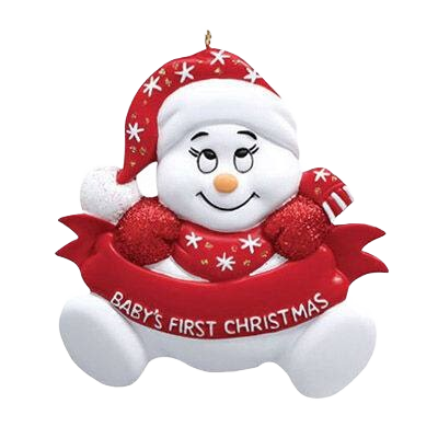 Snowbaby ornament dressed in red and white with "Baby's First Christmas" banner in Christmas Ornaments & Tree Decorations collection