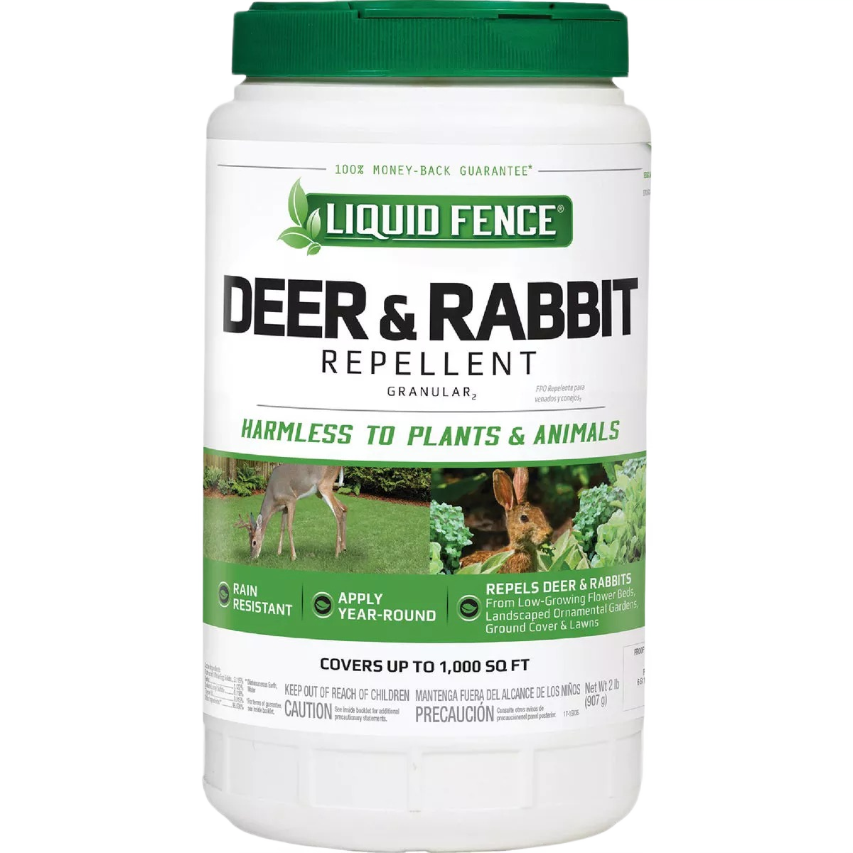 2 lb granular deer and rabbit repellent with rain-resistant formula for garden and lawn protection under $50
