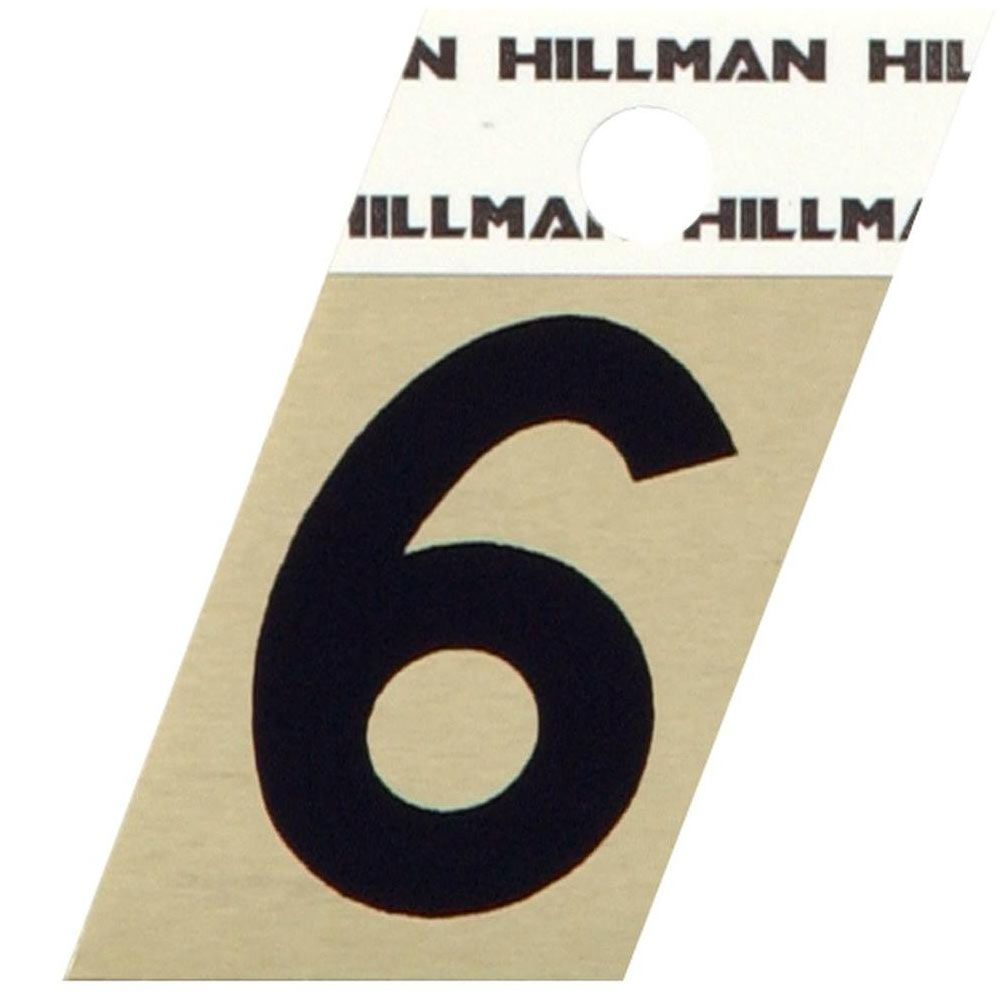 Black number 6 adhesive house number on gold aluminum backing for home improvement and hardware collections