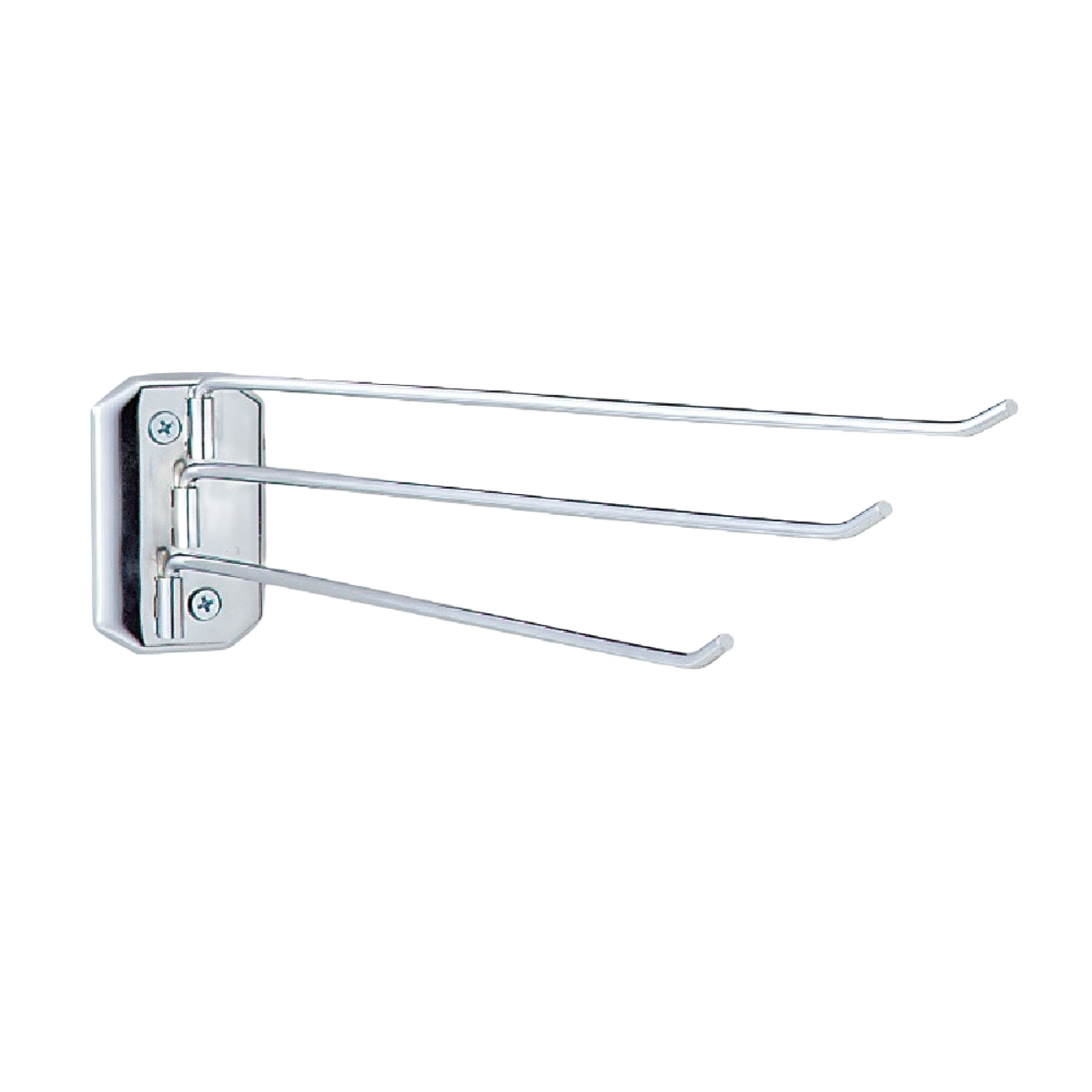 Chrome three-arm wall-mounted rack for towels or accessories in storage and organization solutions under $50