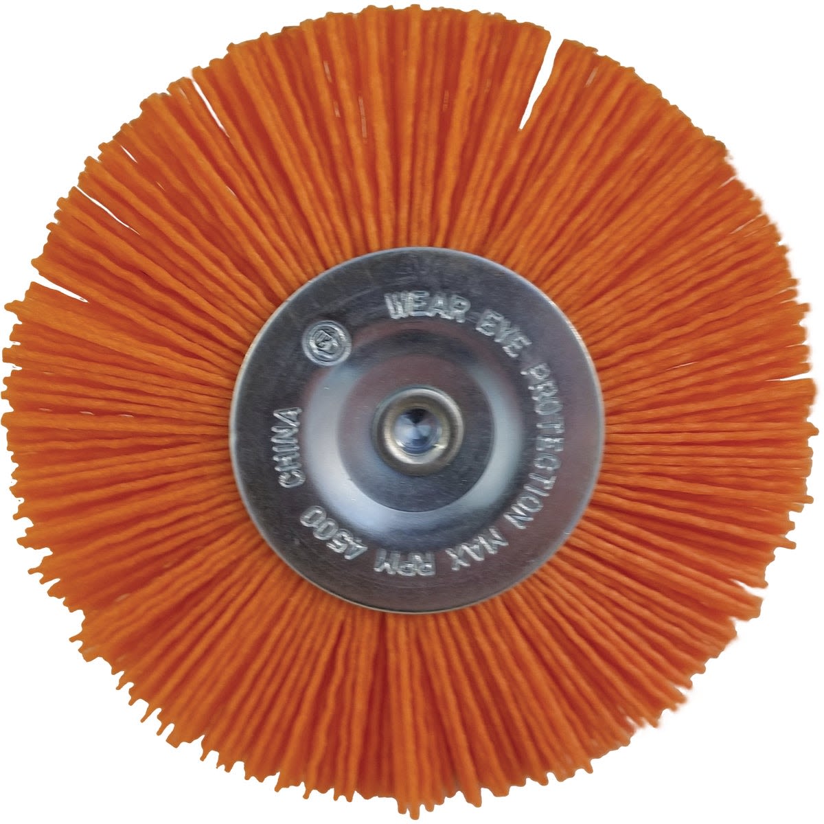 Coarse 4-inch wheel brush with orange abrasive bristles for rust and paint removal in tool accessories collections