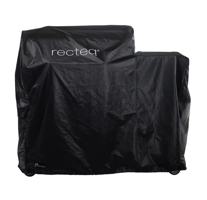 Black custom-fit grill cover with durable 2-ply PVC and polyester lining, designed to protect outdoor grills in Grill Accessories and Outdoor Living collections.