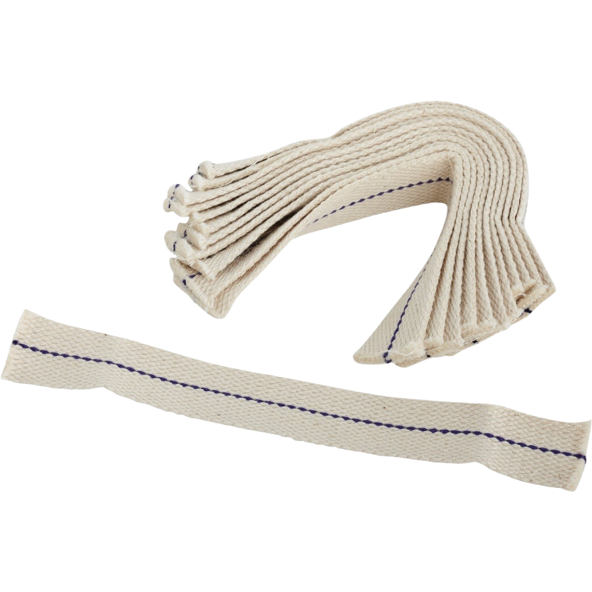 Pack of twelve flat cotton lamp wicks with blue stitching, suitable for lighting and home decor under $50 collections