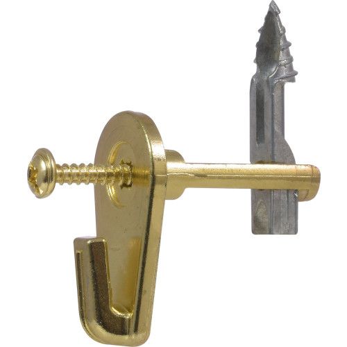 Brass-finished heavy duty hook with mounting screw and drywall anchor for home improvement hardware projects under $50