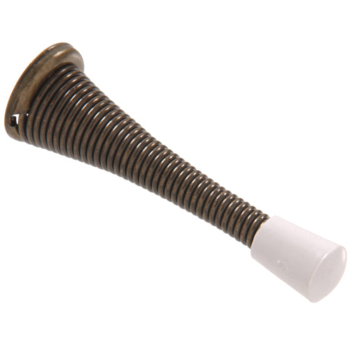 Antique brass spring door stop with wide base and white rubber tip for door accessories under $50 collections