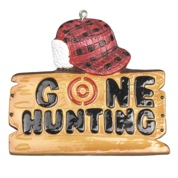 Wooden "Gone Hunting" sign ornament with red plaid hunter hat for Christmas Ornaments & Tree Decorations under $50 collection
