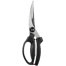 Stainless steel poultry shears with black soft-grip handles for precise cutting in home improvement tasks