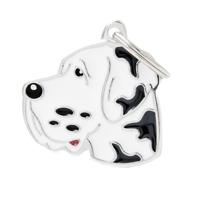 Hand-enameled Arlequin Great Dane dog breed pet ID tag in black and white from personalized pet tags collection