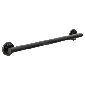 Matte black safety grab bar with mounting flanges designed for bathroom support and home improvement installations