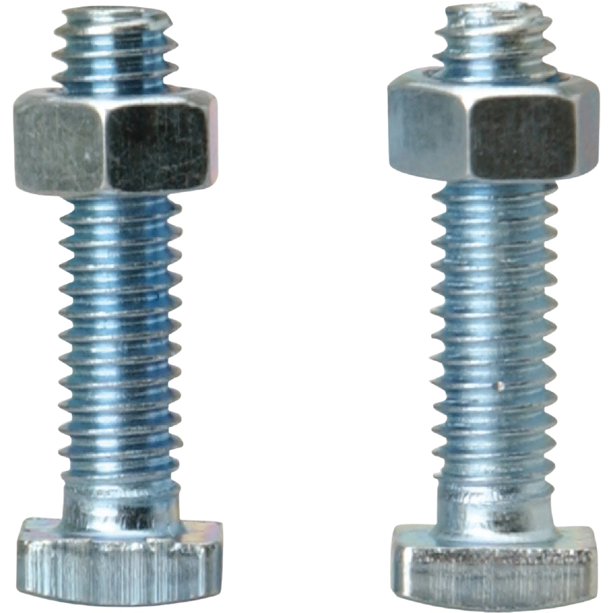 Two metal replacement battery bolts with hex nuts, designed for tools and home improvement applications