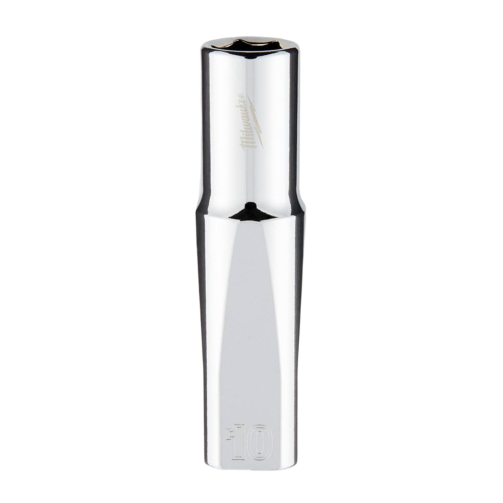 Chrome-finished deep socket with six points and four flat sides for improved grip in home improvement tasks