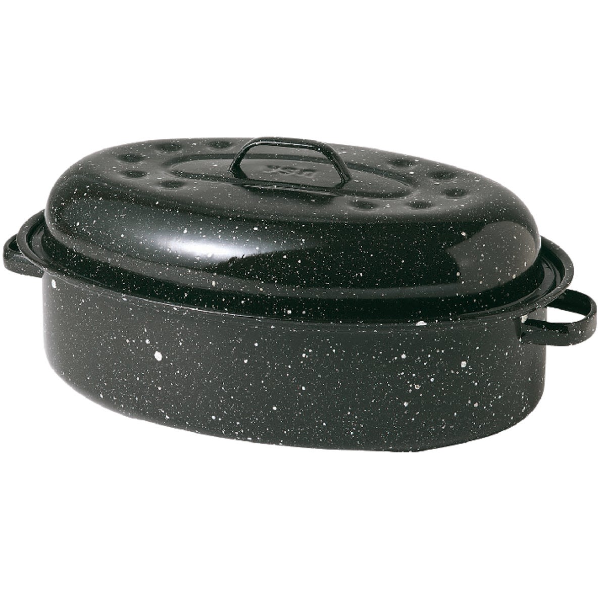 Black speckled covered oval roasting pan with handles for kitchenware and cooking under $50 collections