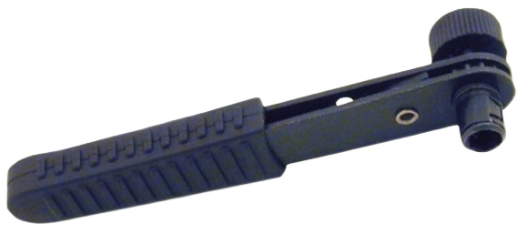 Black offset ratcheting screwdriver handle with textured grip for tools and home improvement projects