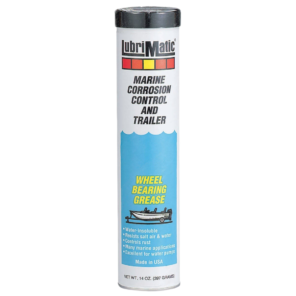 Marine corrosion control grease in tube packaging designed for marine trailer wheel bearings and water pump protection