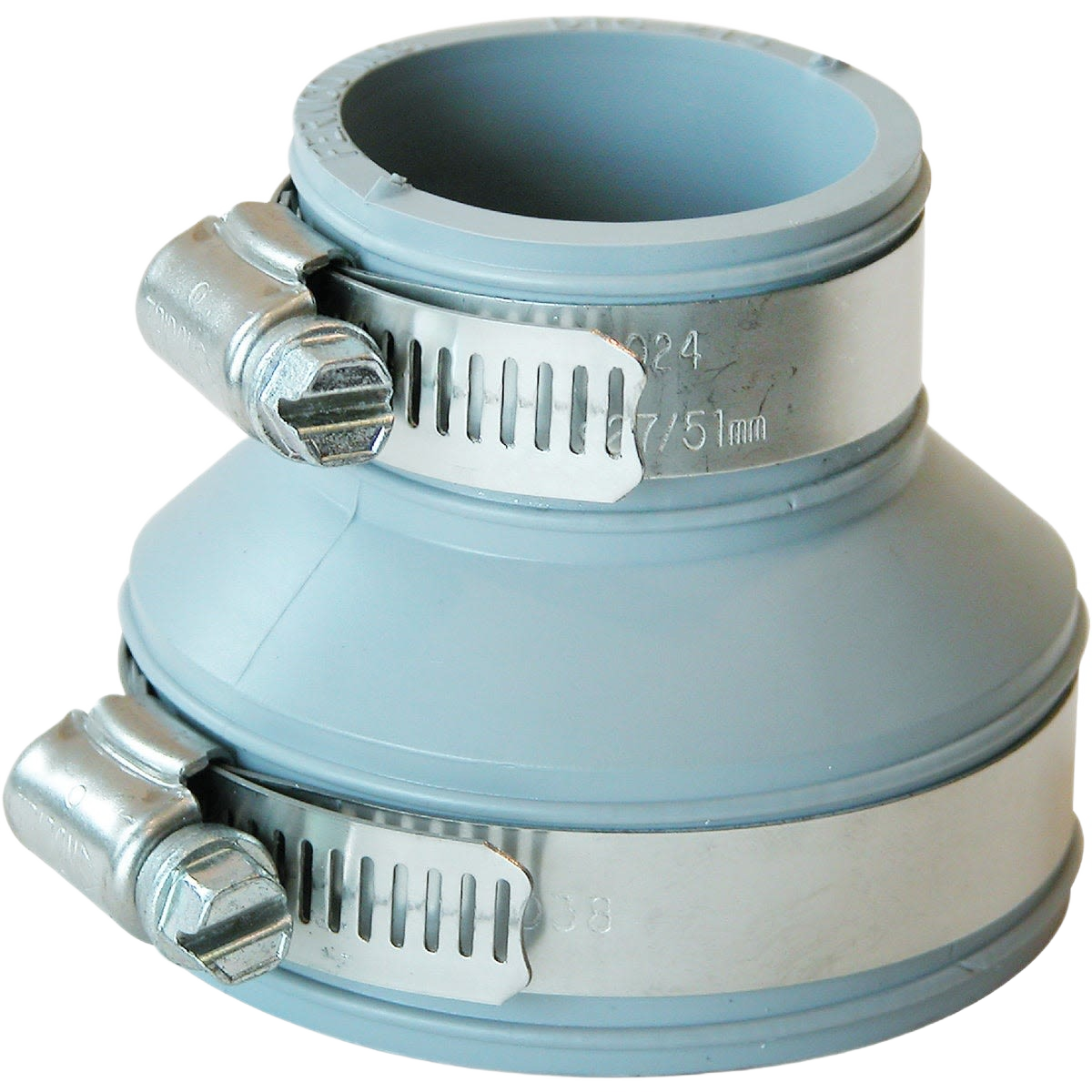 Flexible gray PVC pipe connector with dual stainless steel hose clamps for plumbing and home improvement under $50 collection