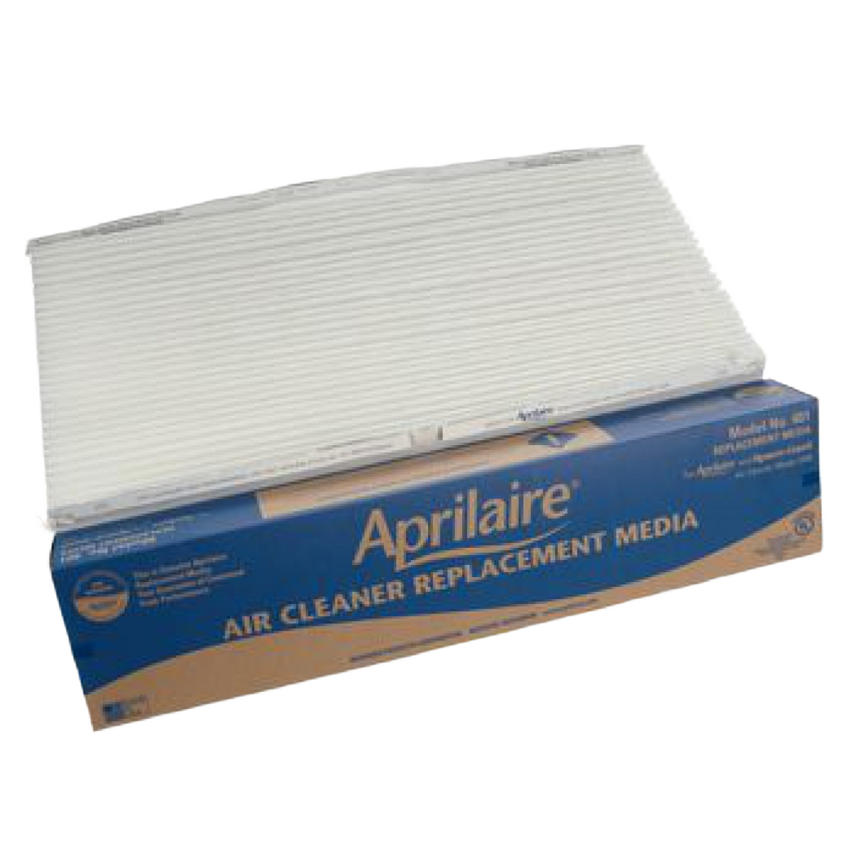 Blue and tan Aprilaire air cleaner replacement media for HVAC systems in home improvement and tools applications
