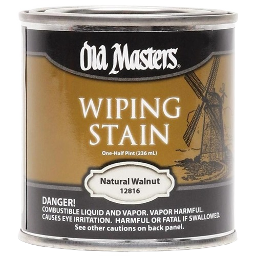 Half-pint can of Old Masters natural walnut wiping stain for wood finishing in stains and sealers collection