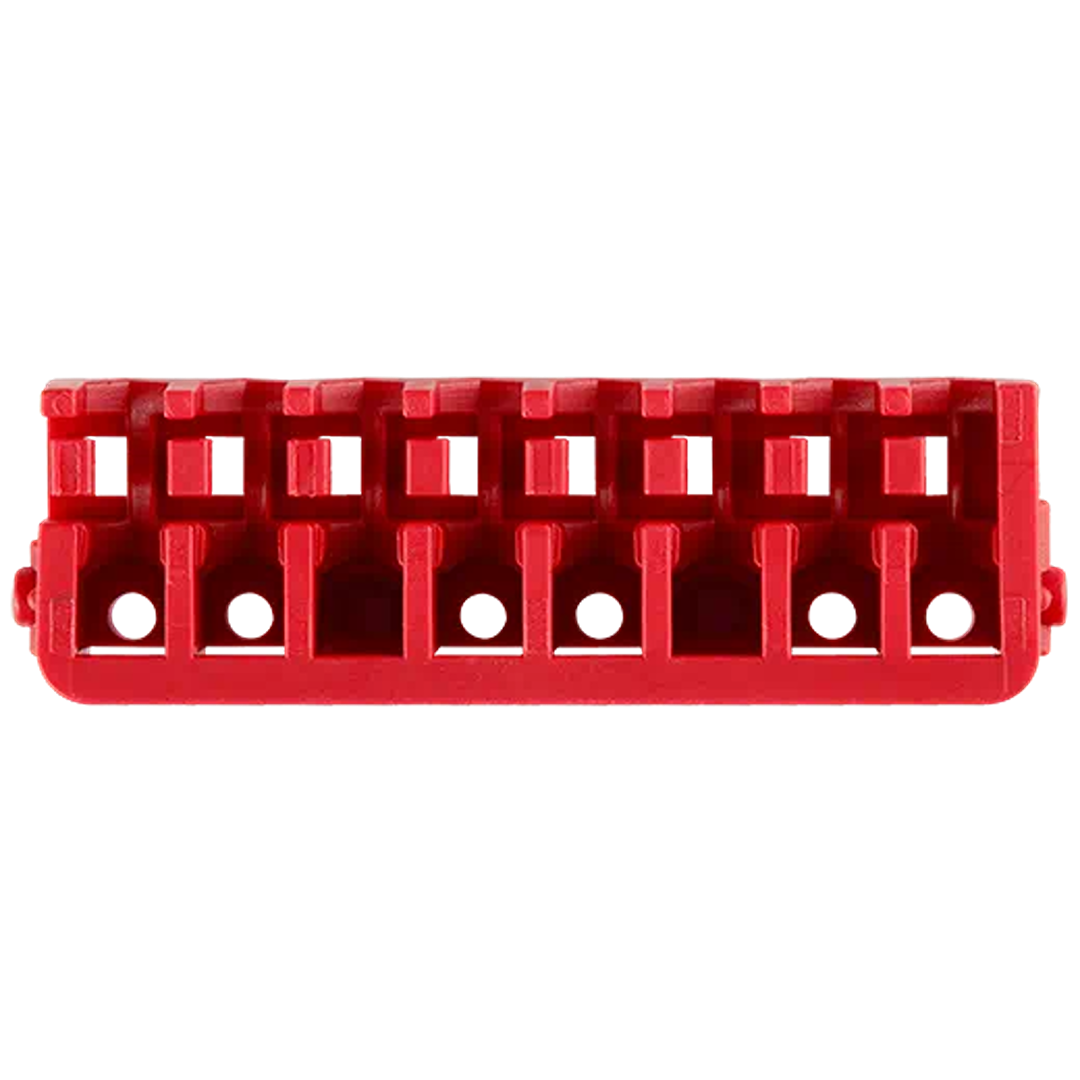 Red plastic accessory row for impact driver cases, designed for organized tool storage and workshop organization under $50