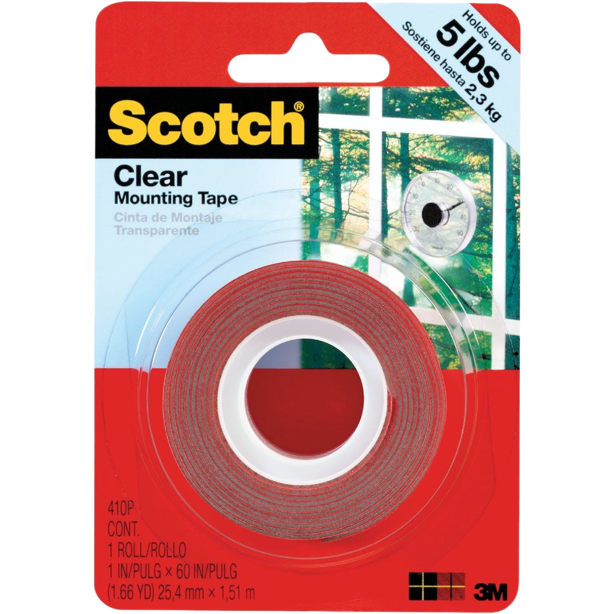 Clear double-sided mounting tape roll in red and transparent packaging for home improvement and tape supplies collections