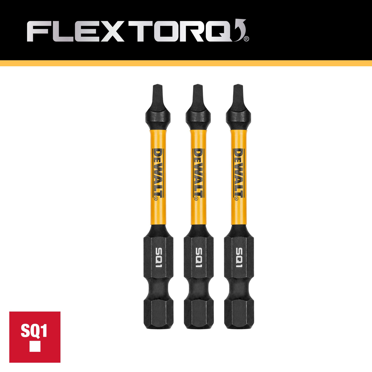 DEWALT FlexTorq 2-1/4" #1 Square Insert Impact Screwdriver Bit, 3-Pack