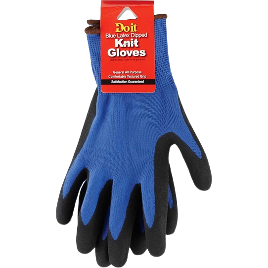 Pair of men's XL blue knit gloves with black latex coating for improved grip in home improvement tasks