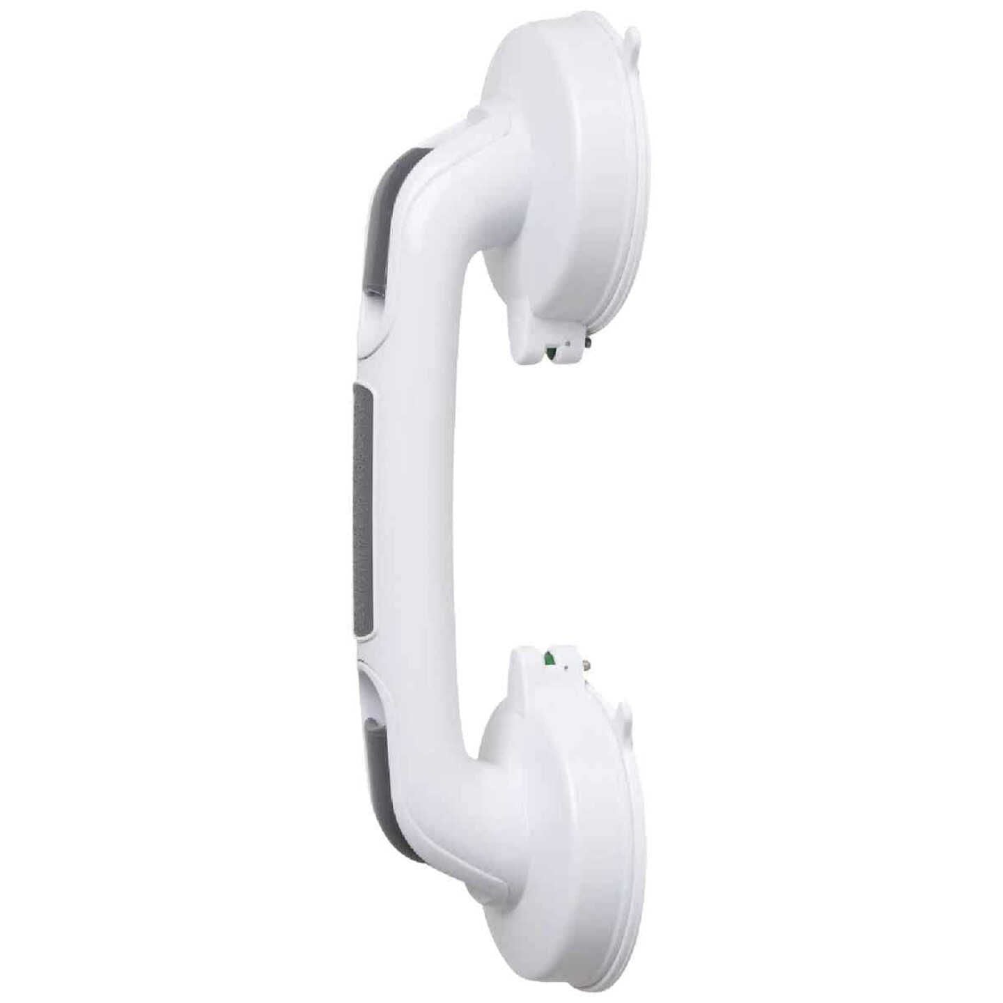 White suction cup grab bar with ergonomic grip for bathroom safety and accessibility in home improvement projects under $50