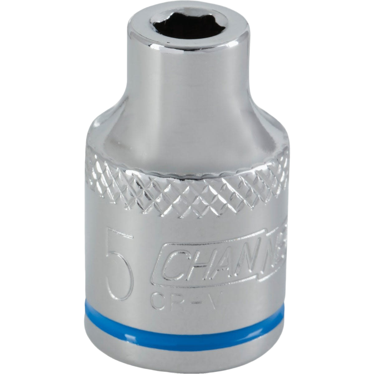 Shiny 5mm 6-point shallow metric socket with blue band for easy size identification in hand tools and socket sets