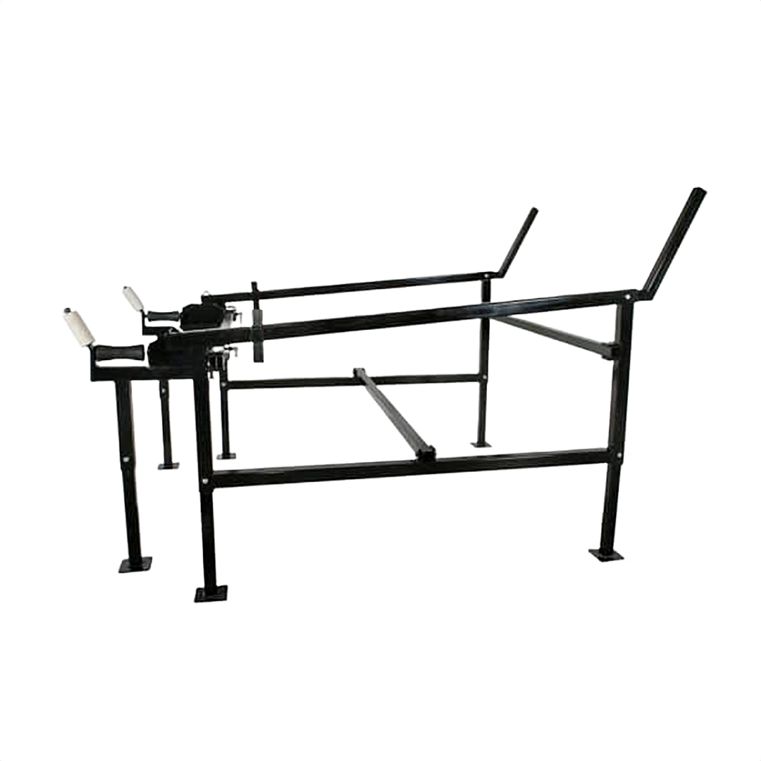 Heavy-duty metal log rack with sloping design for easy loading, part of log splitters collection for home improvement tools.