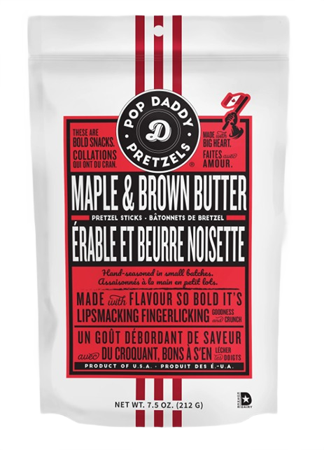 White resealable bag of maple and brown butter flavored pretzel sticks in chips and snacks collection under $50