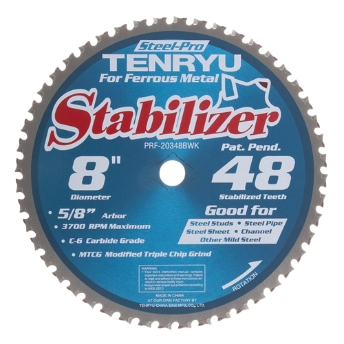 8-inch steel blade with 48 teeth, carbide grade, designed for metal cutting in woodworking and tool accessories collections