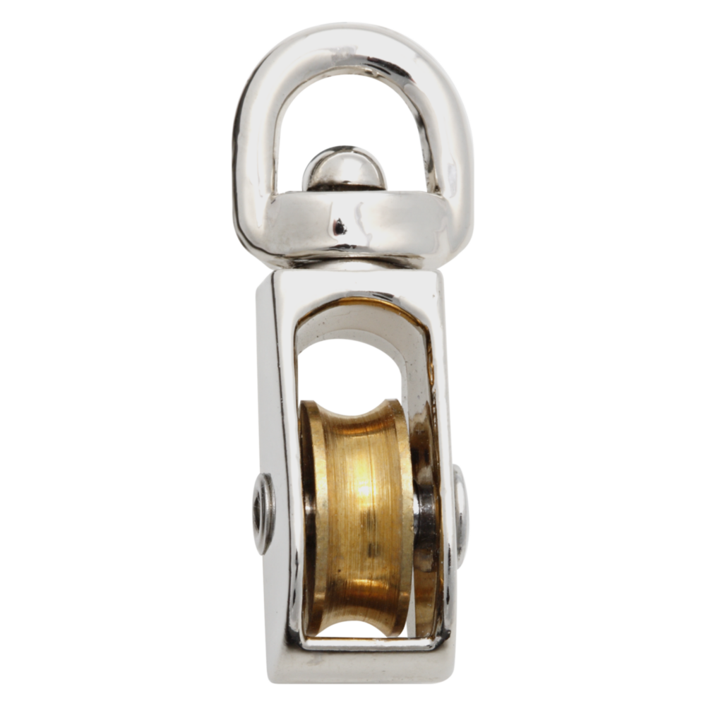Metal swivel eye pulley with brass wheel, corrosion-resistant for home improvement and fastener projects under $50