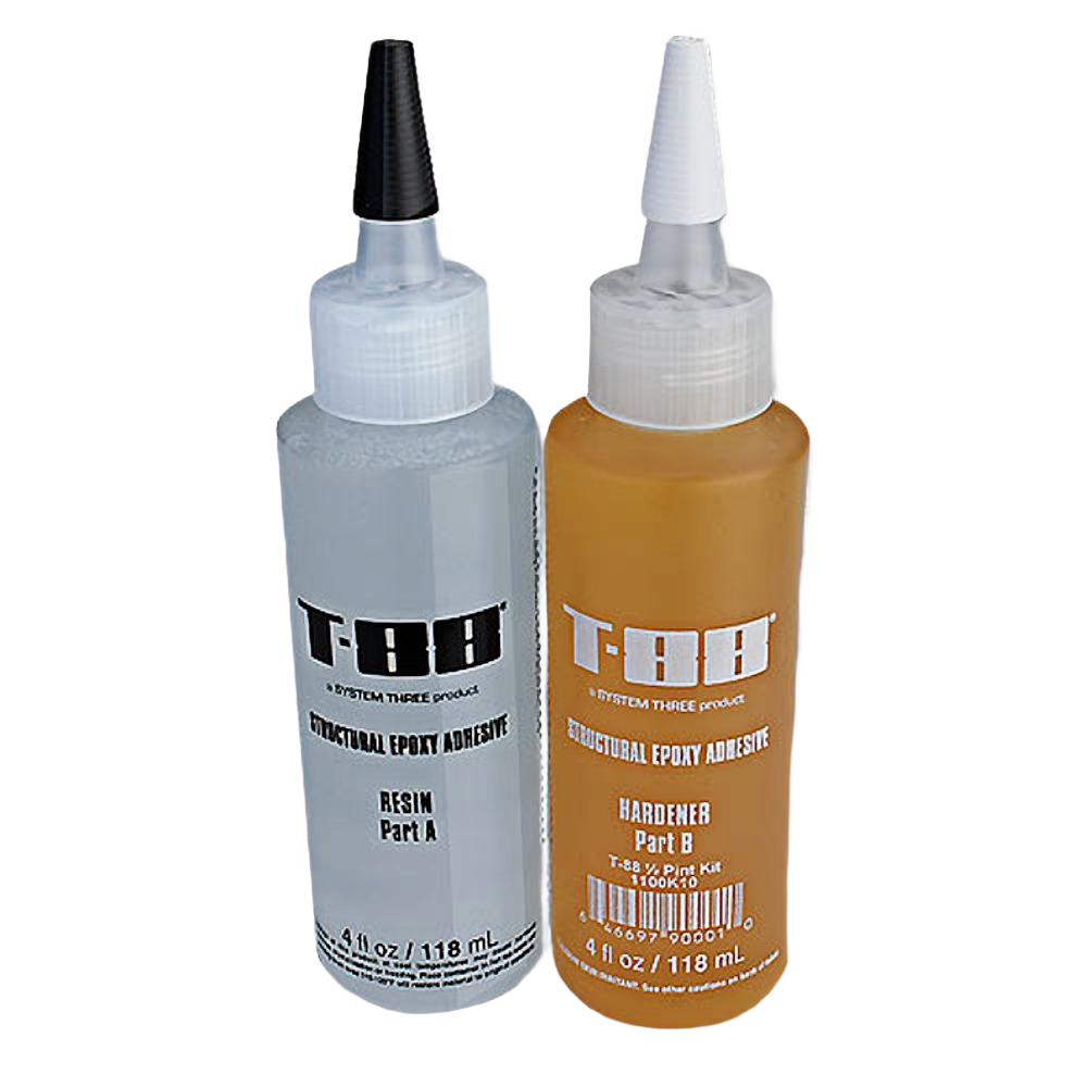 Two 4 fl oz bottles of System Three T-88 structural epoxy adhesive resin and hardener for home improvement use