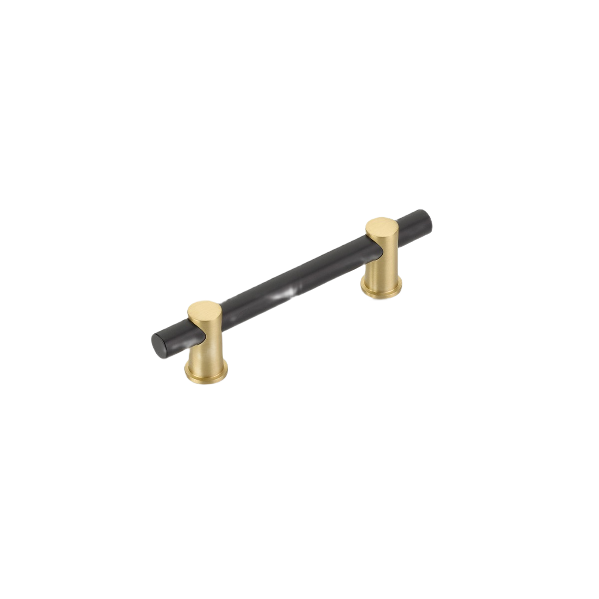 4-inch cabinet pull with matte black bar and satin brass ends for hardware and furniture accessories collections