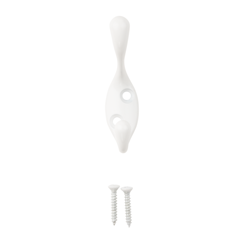Heavy-duty white die-cast zinc wardrobe hook with screws for closet and dorm storage organization under $50 collection