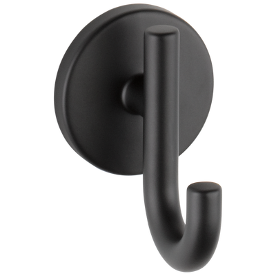 Matte black wall-mounted robe hook with sleek curved design for home improvement and organization use