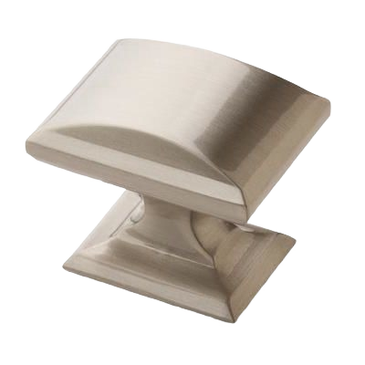 Satin nickel cabinet knob featuring a blend of sharp lines and soft curves in hardware and furniture accessories collections