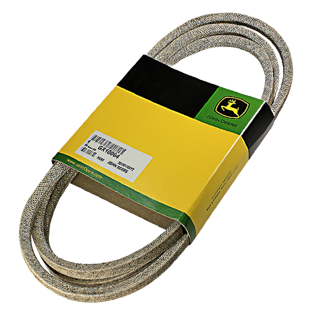 John Deere branded mower deck drive belt with durable fabric-wrapped design for tools and home improvement projects