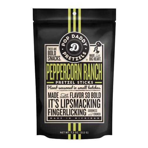 Black bag of hand-seasoned peppercorn ranch pretzel sticks in snacks and food & beverage collection under $25.