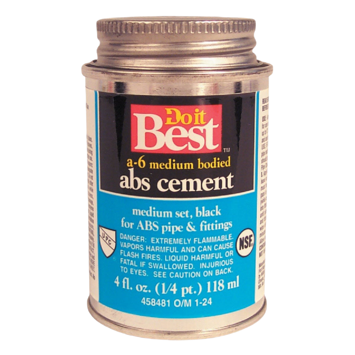 4 oz. can of black medium-bodied ABS cement for plumbing pipe and fittings in home improvement collection under $50