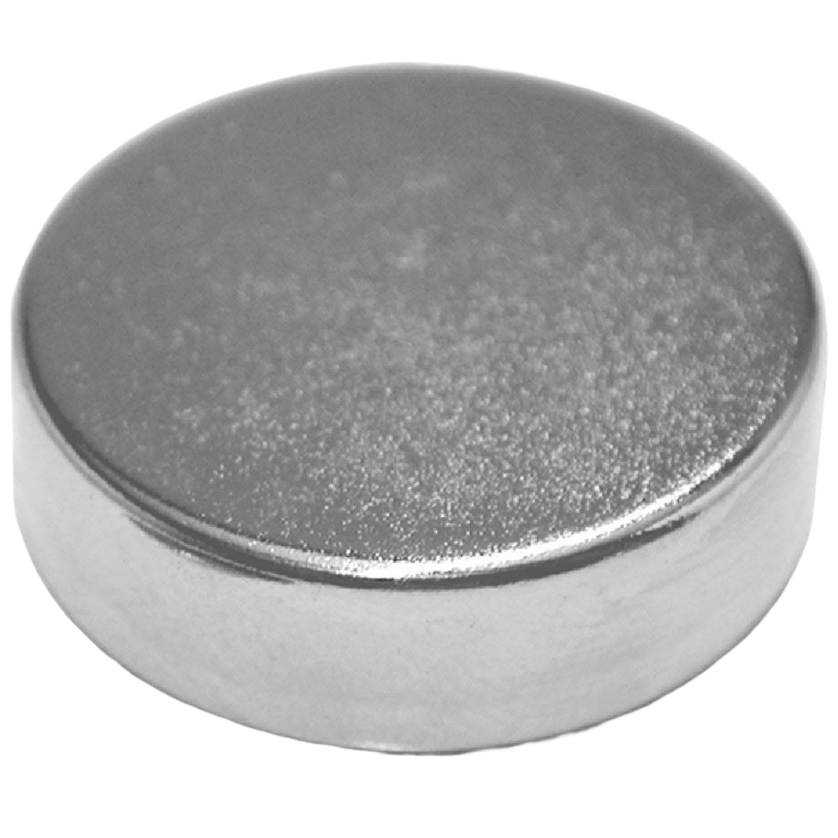 Silver neodymium disc magnet with smooth metallic finish for hardware, office supplies, and home improvement use
