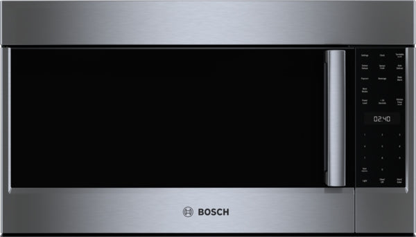 Over-the-range stainless steel microwave with left side-opening door and digital control panel from Bosch appliances collection