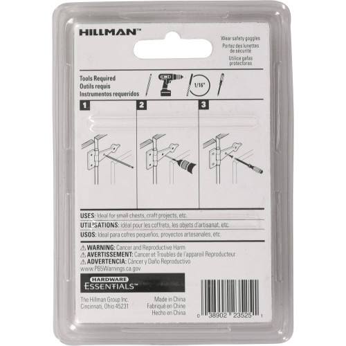 Packaging of Hillman Hardware Essentials 3-inch black light T-hinge with installation instructions for home improvement projects