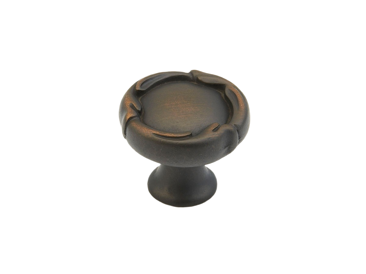 Round cabinet knob in ancient bronze finish with French Farm design for hardware and home improvement under $50 collection