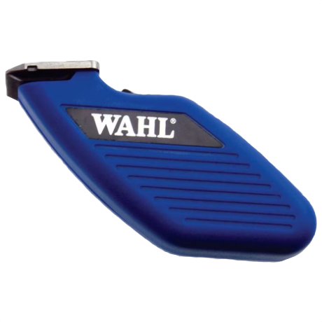 Blue ergonomic Wahl clipper trimmer with textured grip designed for precise home grooming and animal care tasks